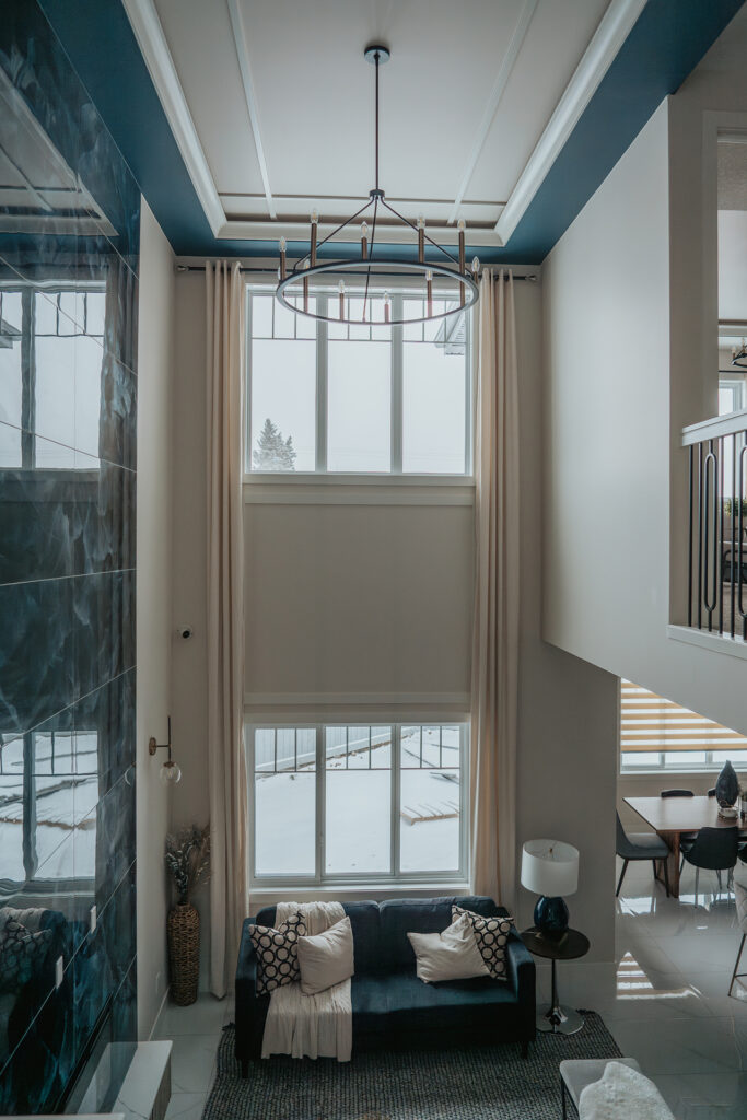 Modern Edmonton home with custom motorized blinds installed by Novo Blinds