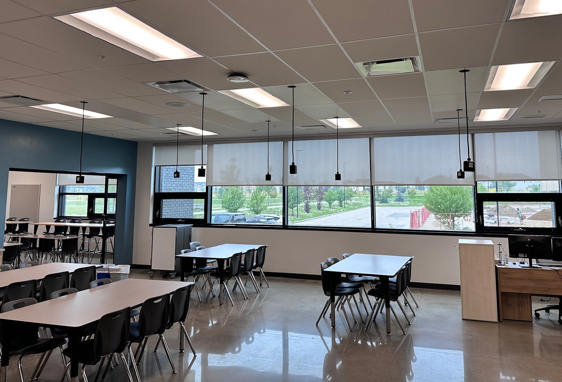 Commercial blinds installed at an Alberta school by Novo Blinds
