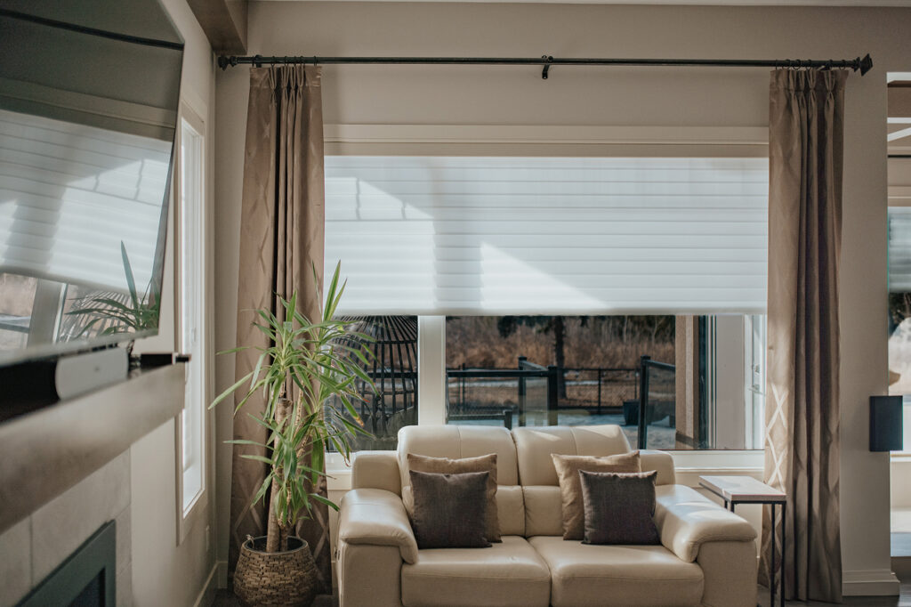 Shangri-La blinds by Novo Blinds — sheer layered shades diffusing soft natural light in an Edmonton home