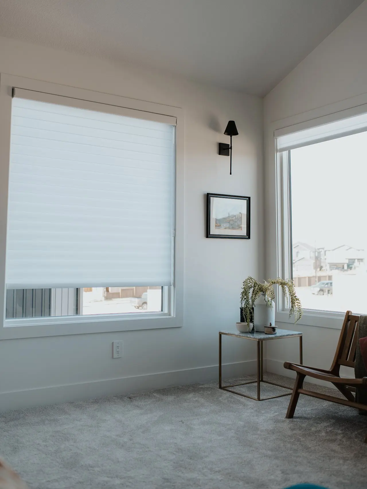 Blackout roller blinds in a Sherwood Park bedroom