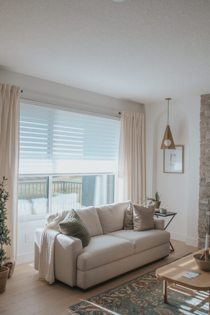 Sophisticated residential sheer honeycomb blinds in a high-end Edmonton living room