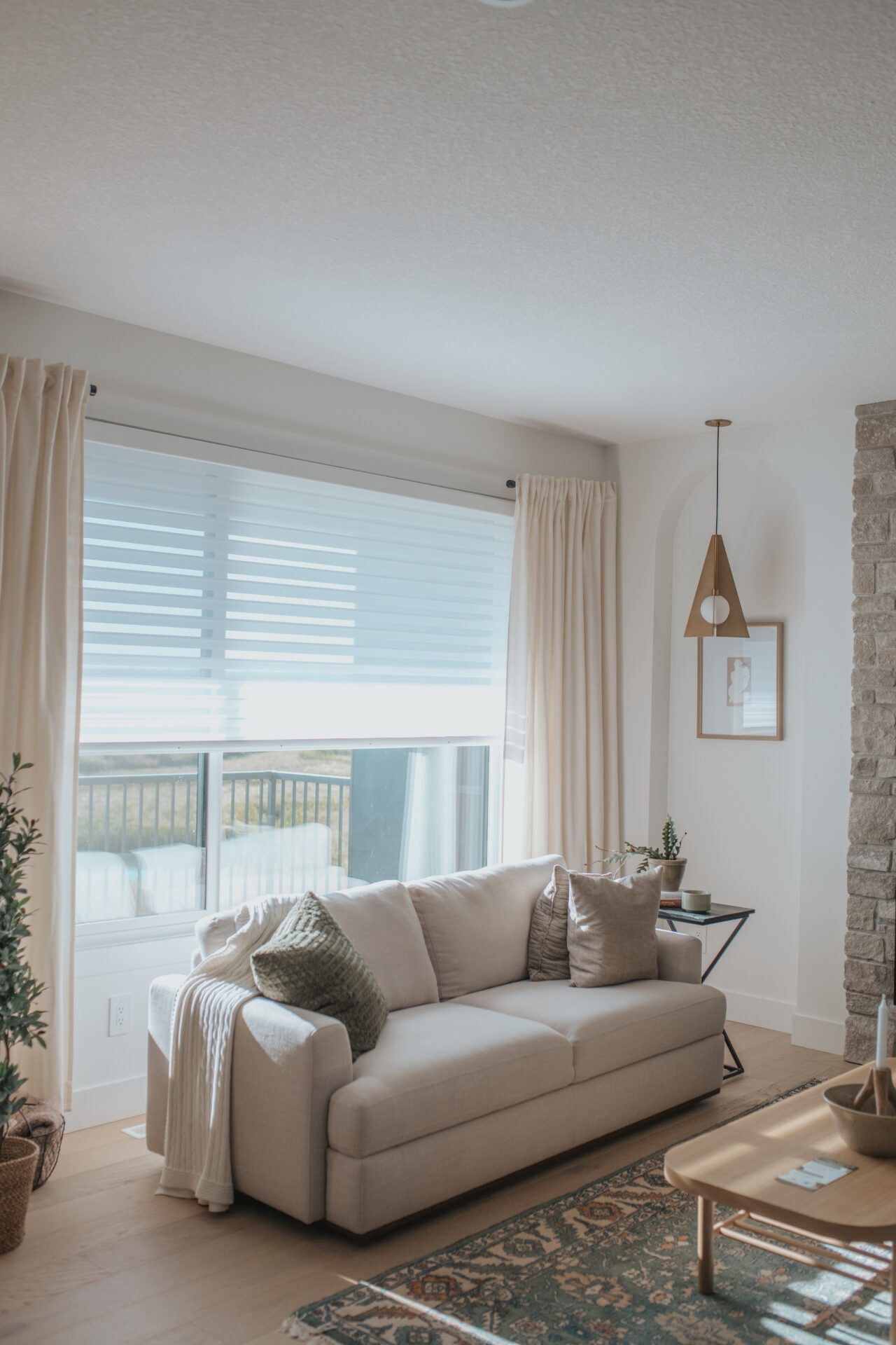Sophisticated residential sheer honeycomb blinds in a high-end Edmonton living room
