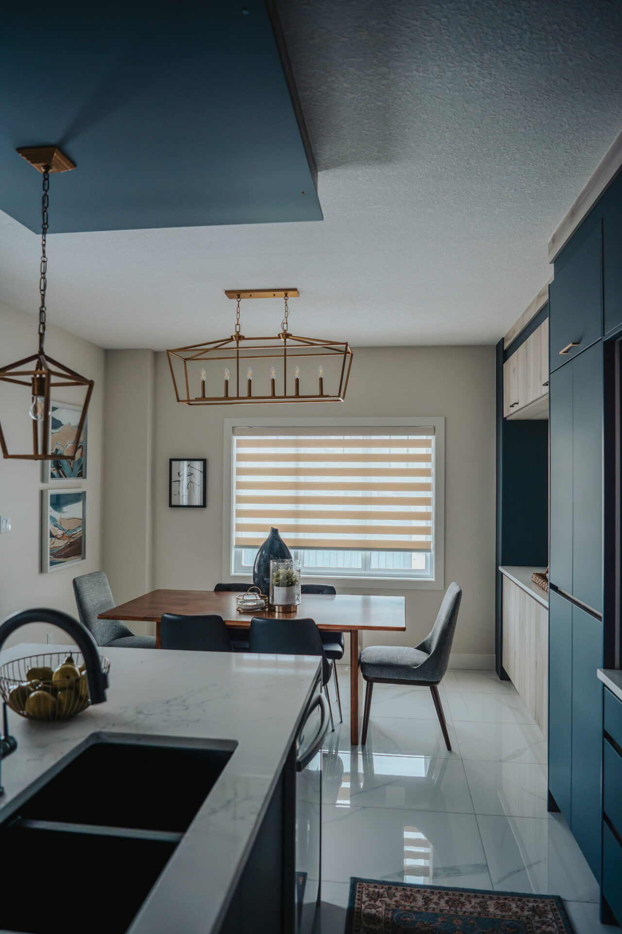 Custom zebra shades in a contemporary Edmonton residential dining room
