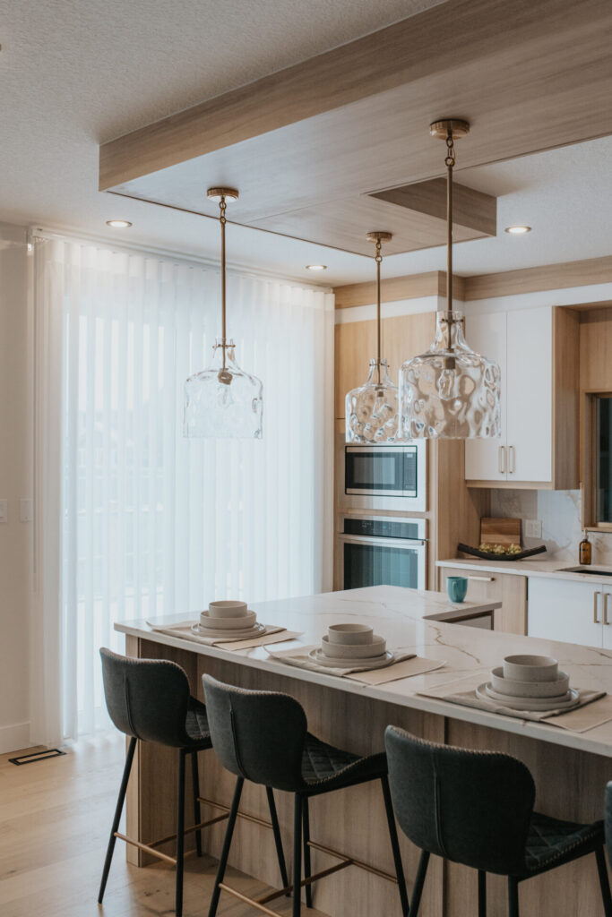 Vertical sheers on an Edmonton dining-room patio door