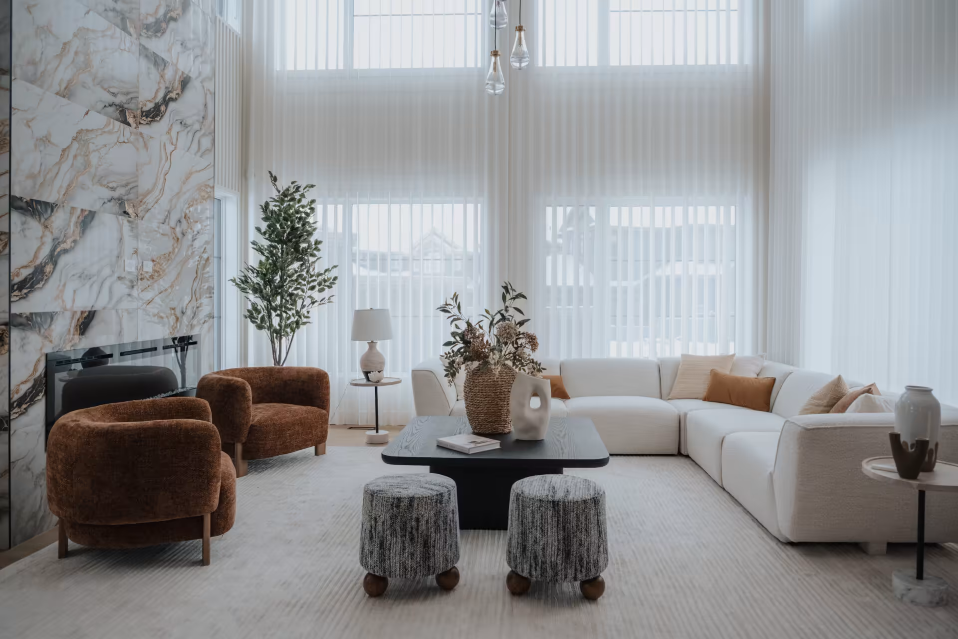 Custom shades in a luxury living room