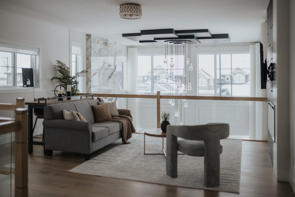 Residential blinds gallery featuring an open-concept living space in Edmonton