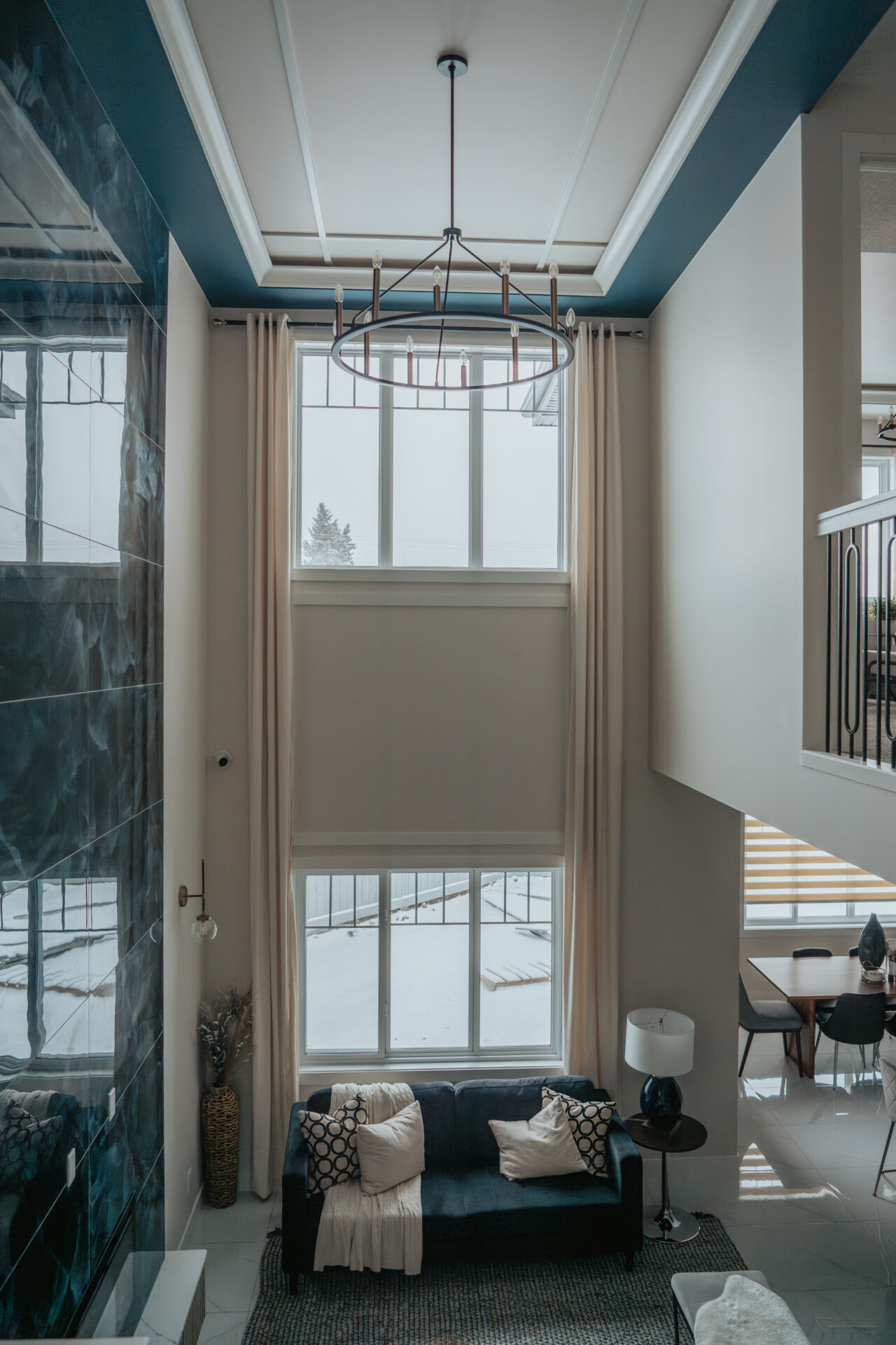 Residential top-down bottom-up Shangri-La shades for privacy in an Edmonton home