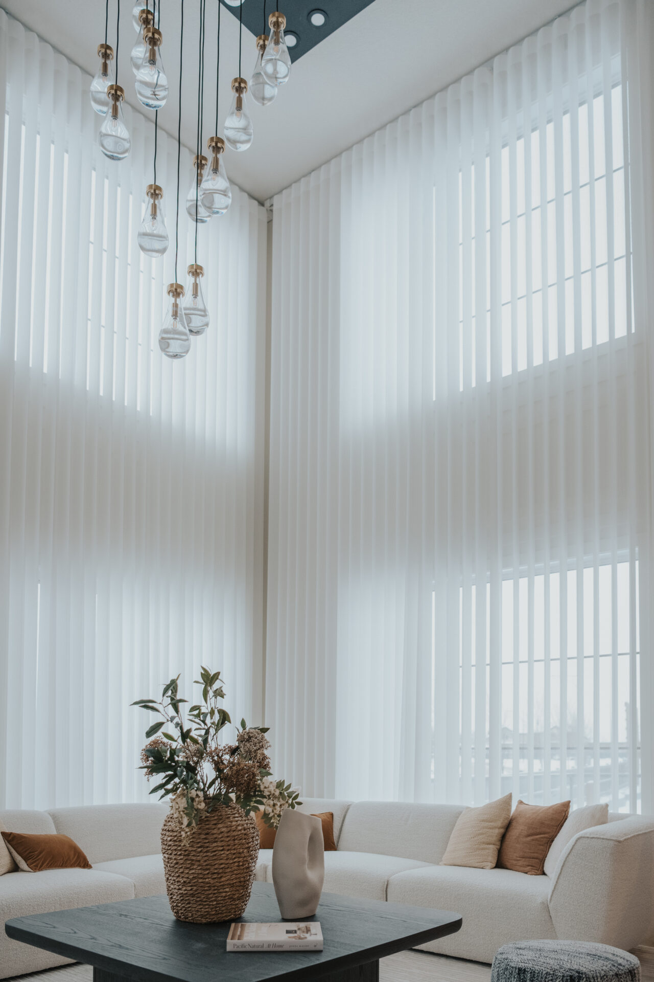 Residential vertical sheer blinds for a large window in an Edmonton home