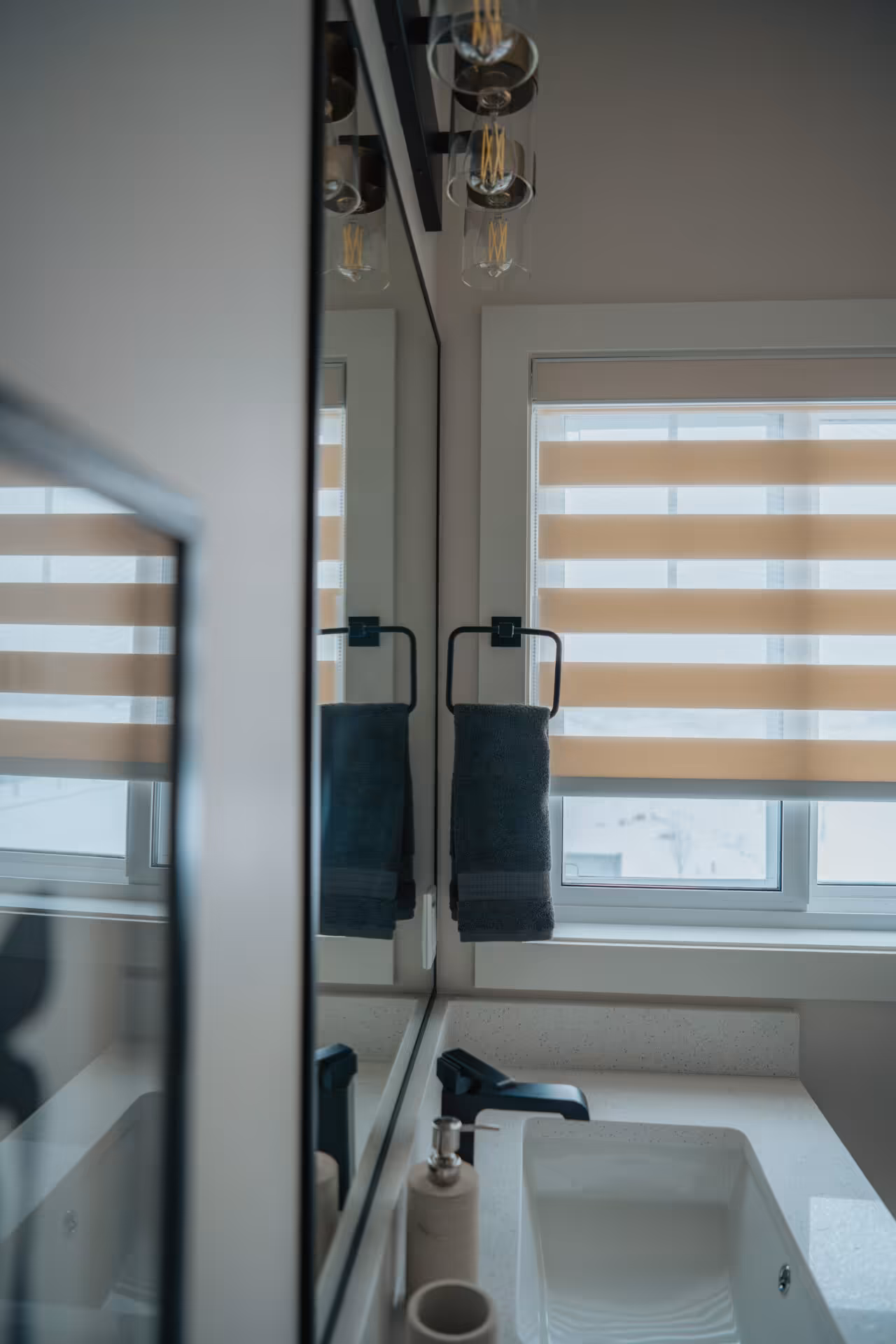 Zebra blinds in an Edmonton laundry room