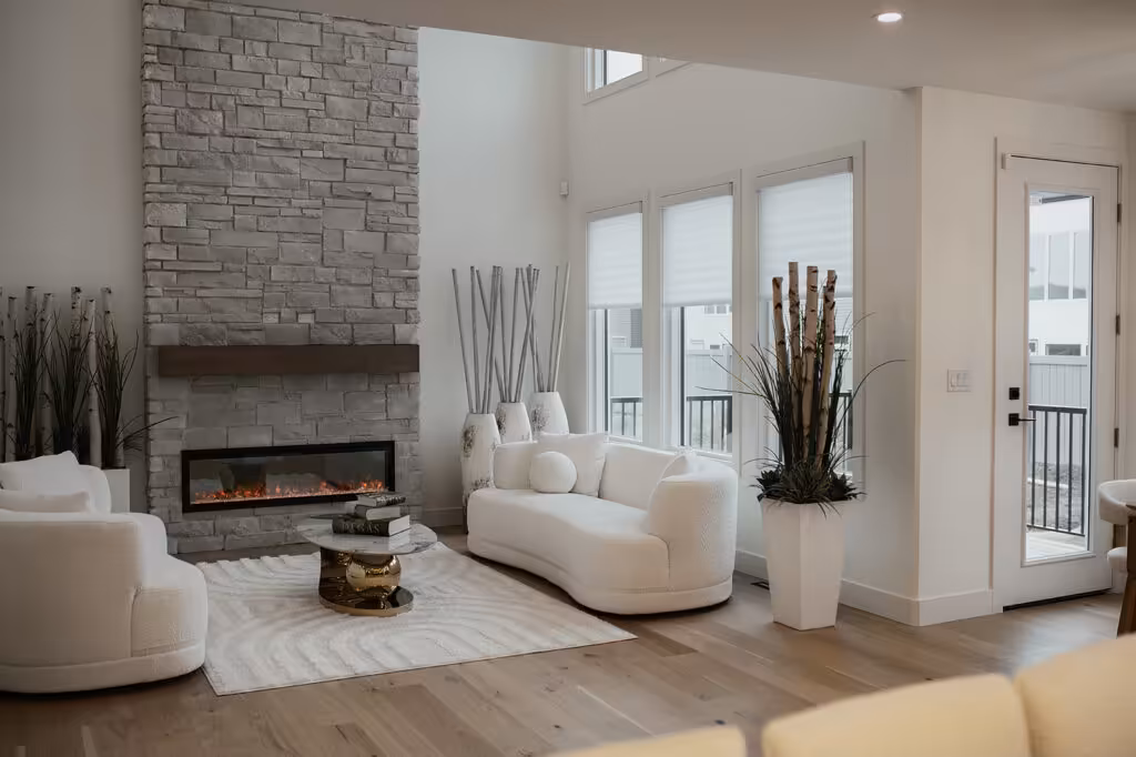 Shangri-La sheer shades in an Edmonton living room diffusing soft afternoon light