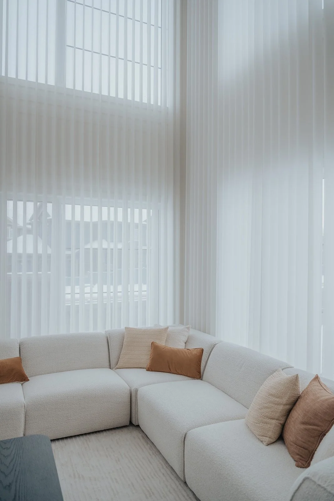Luxury residential living space blinds from our Edmonton window treatment gallery