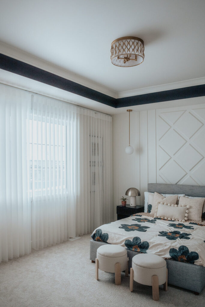 Custom roller shades and motorized blinds by Novo Blinds in a Surrey master bedroom