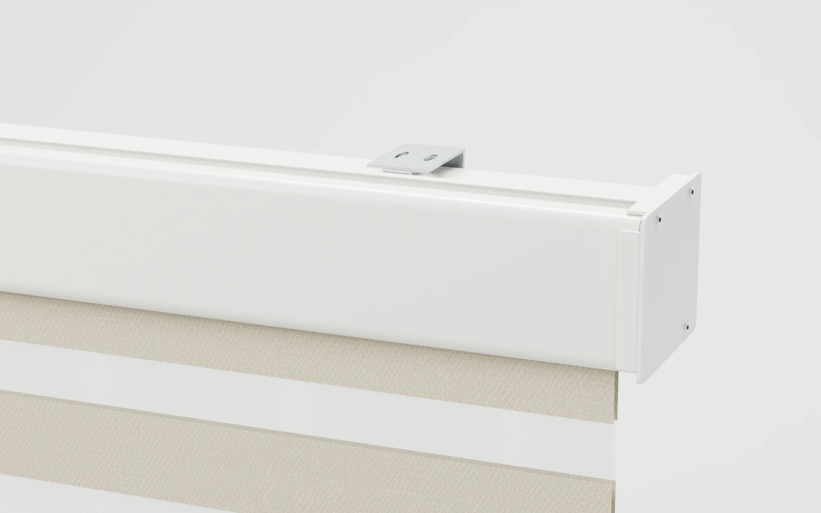 Close-up of the smooth aluminum cassette on a Novo zebra shade