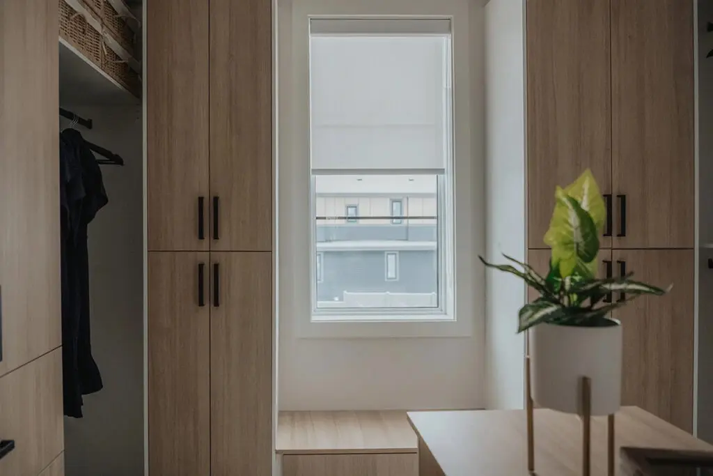 Clean modern Edmonton blinds roller shade in home by Novo Blinds