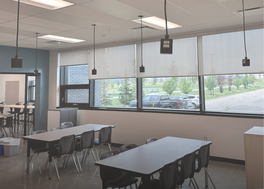 Commercial Edmonton window blinds roller shades installed in office space