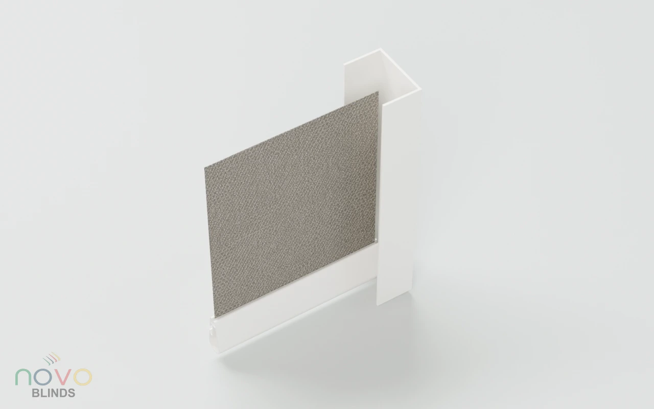 Novo blackout fabric and bottom rail meeting the inside of an aluminum side channel