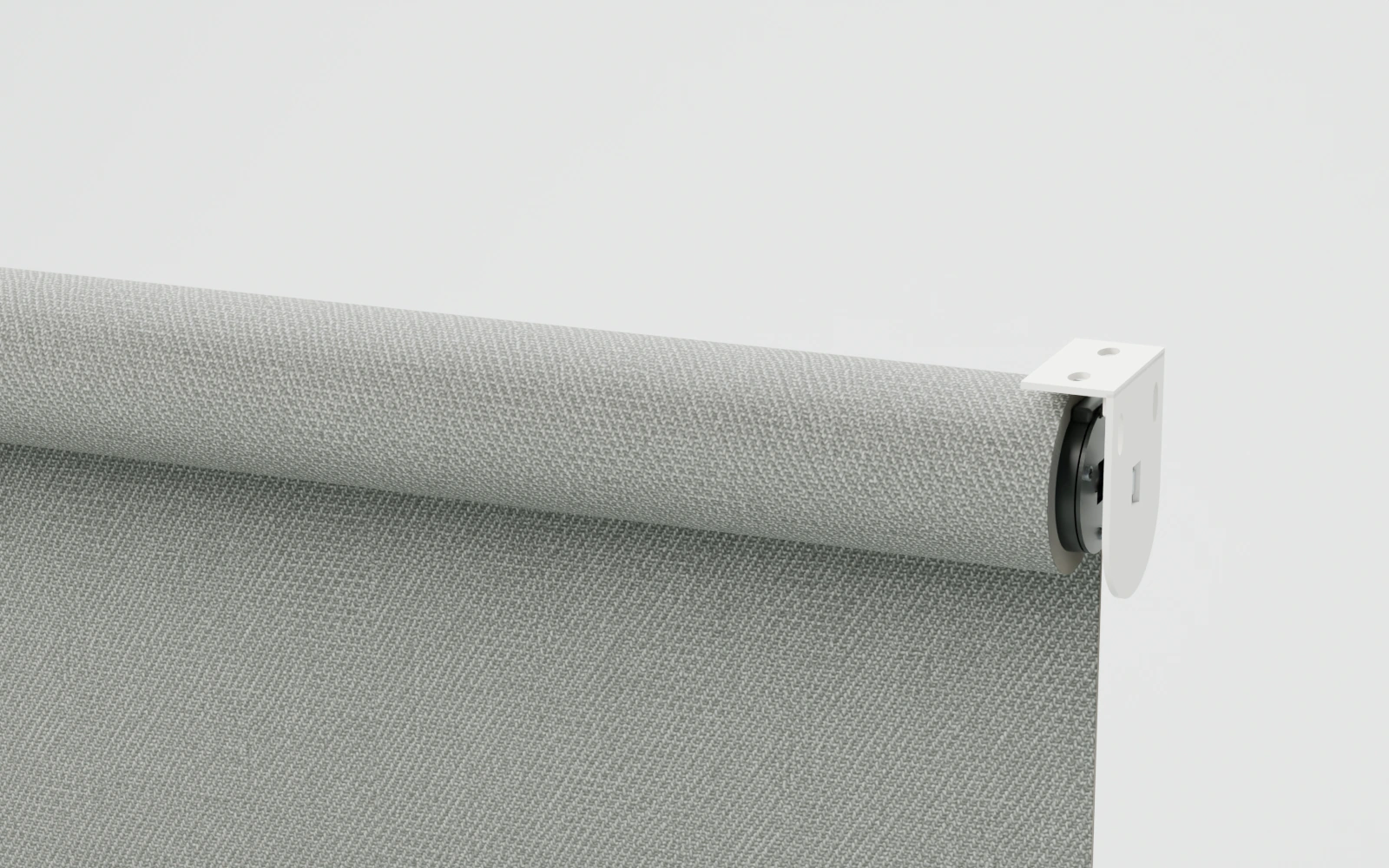 Close-up of the Novo open roller fabric roll and right mounting bracket