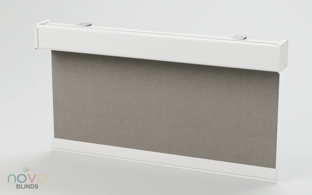 3D illustration of a roller shade with a smooth white cassette and bottom rail
